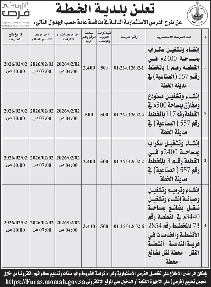 إعلان بلدية الخطة 