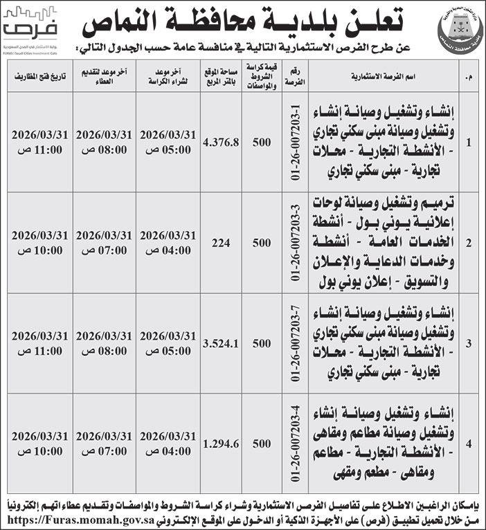 إعلان بلدية محافظة النماص 
