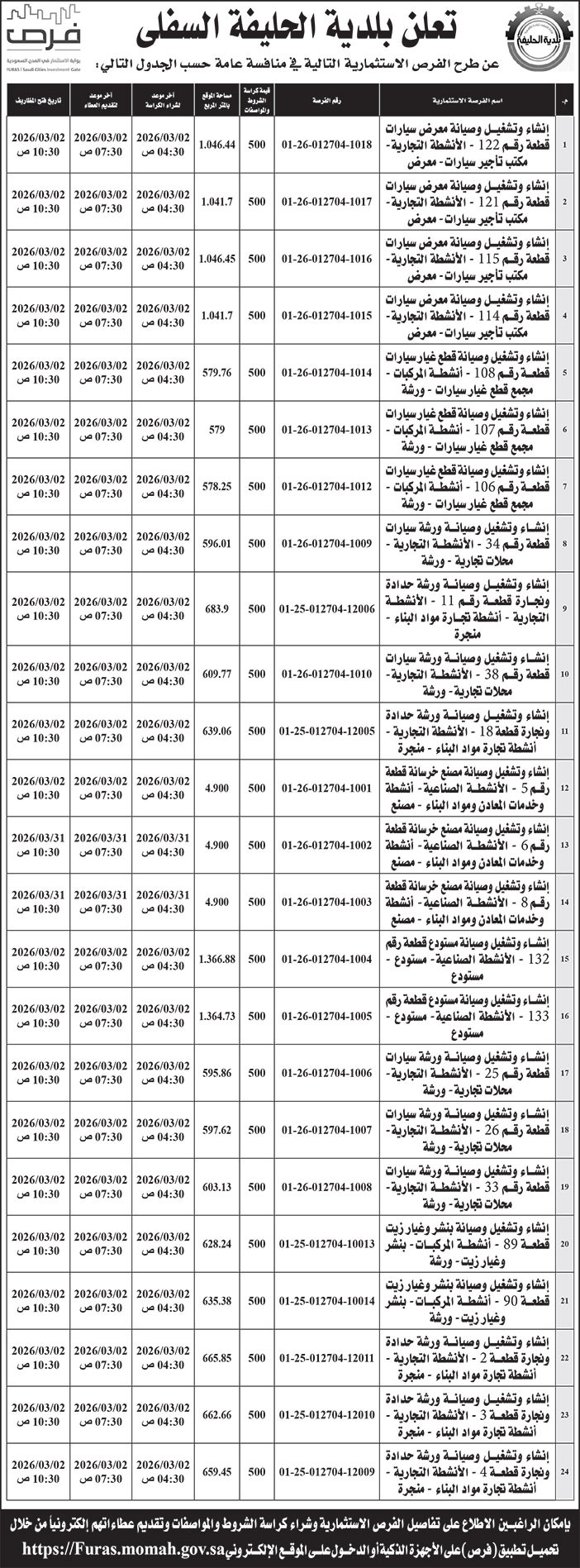إعلان بلدية الحليفة السفلى 