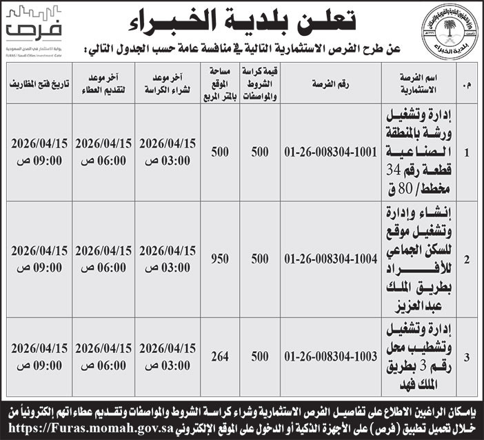 إعلان بلدية الخبراء 