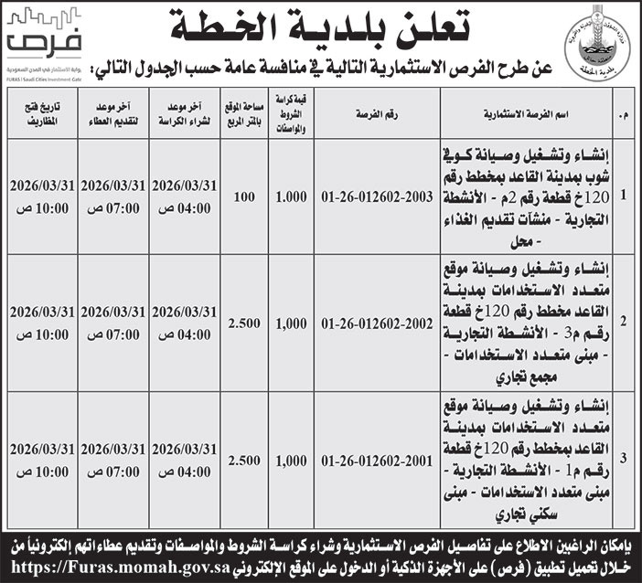 إعلان بلدية الخطة 