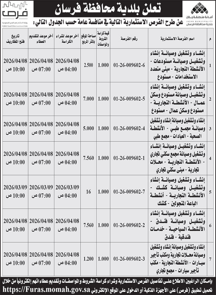 إعلان بلدية محافظة فرسان 