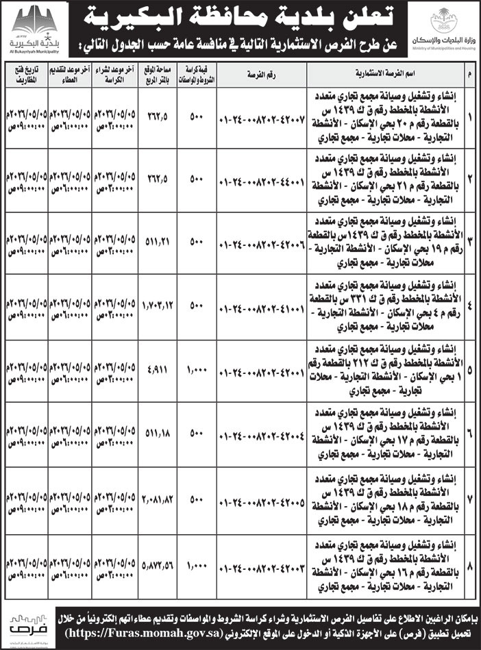 إعلان بلدية محافظة البكيرية 