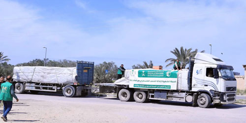 وصول قافلة مساعدات إنسانية سعودية إلى قطاع غزة 