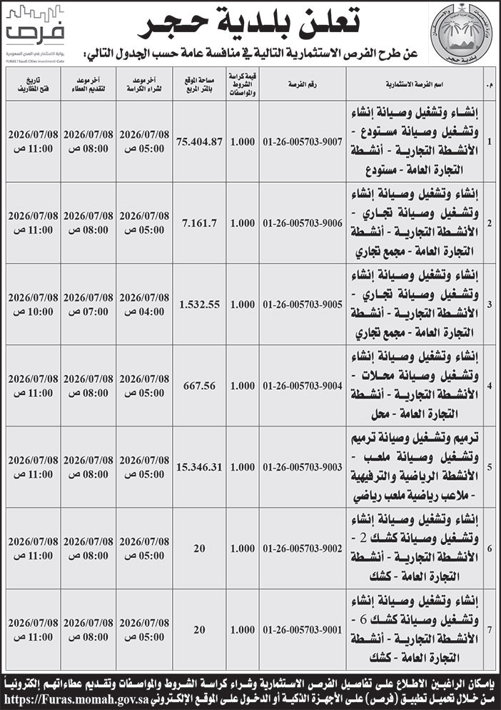 إعلان بلدية حجر 